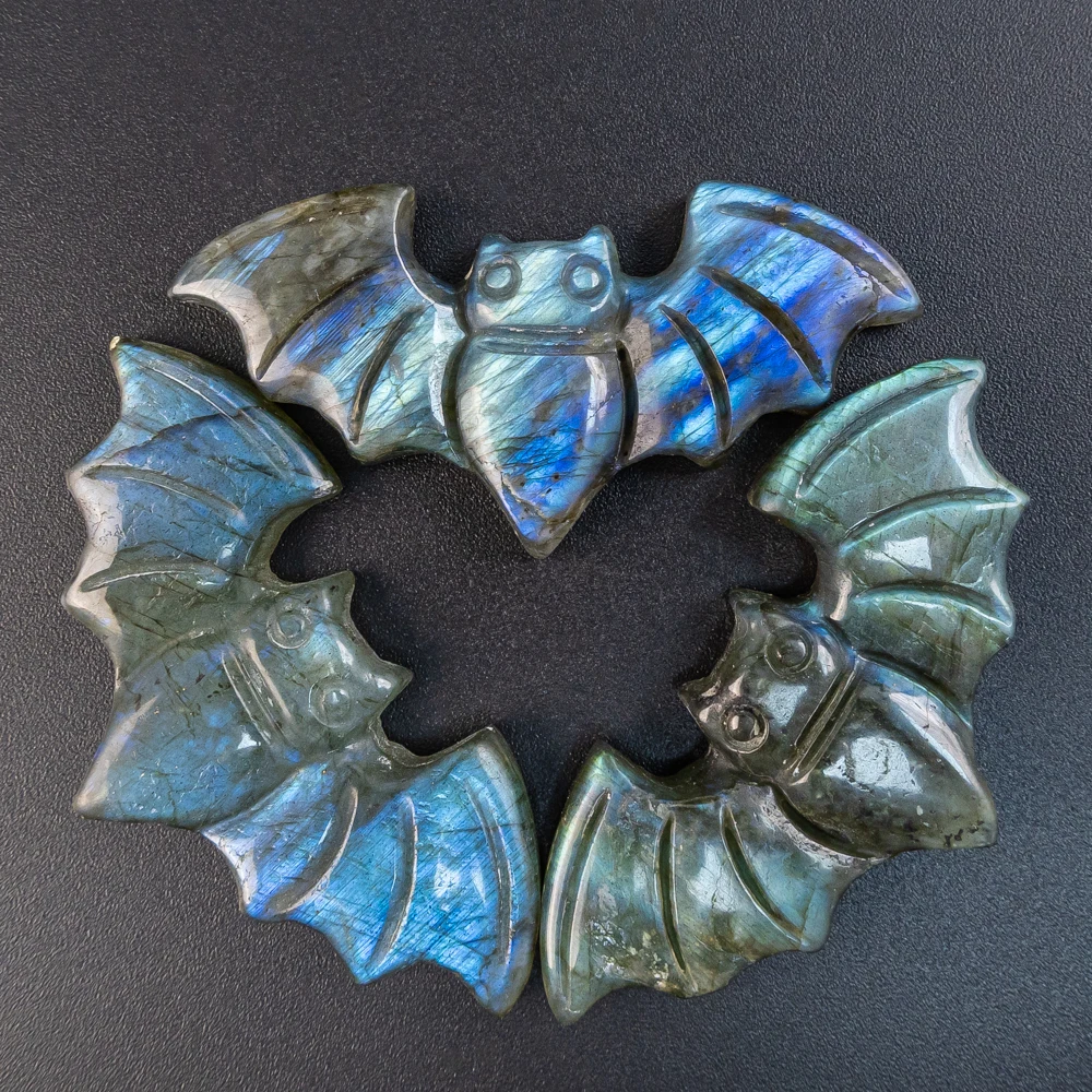 

Natural Stone Crystal Labradorite Raw Gem Pendant Hand Carved Bat Shape Blue Flash Pendants For Jewelry Making Diy Necklace