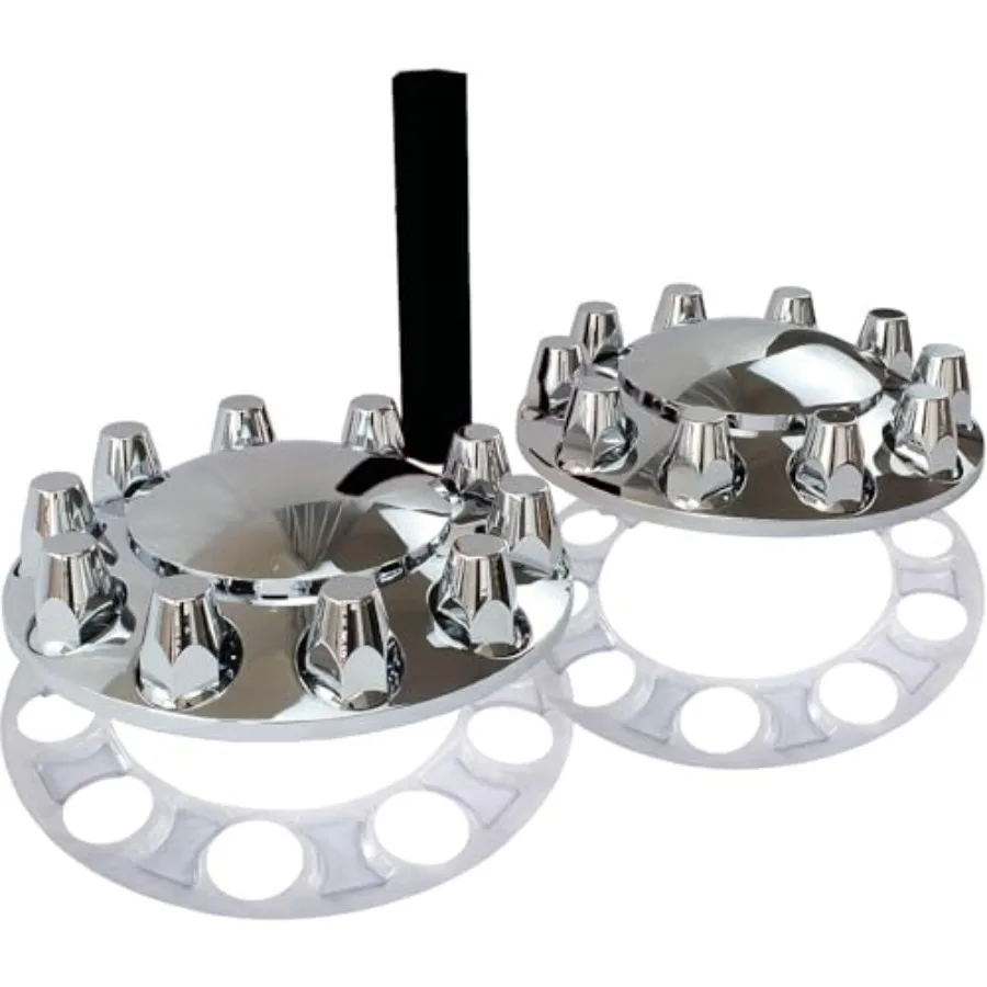 

33mm Chrome Front Axle Wheel Cover Set for Semi Trucks ABS Plastic Wheel Hub Caps with Screw-On Lug Nut Covers 2 Front Axle Whe