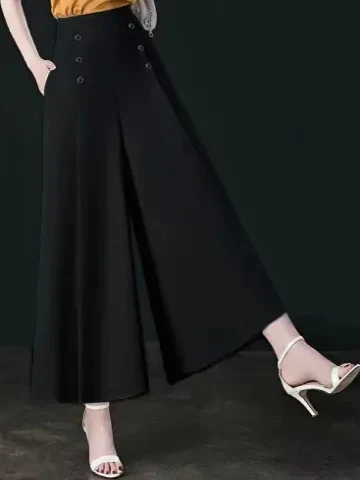 Cintura alta drapeado sensação calças de perna larga saia calças cintura elástica das mulheres verão nova versão coreana sle solto ajuste calças mãe