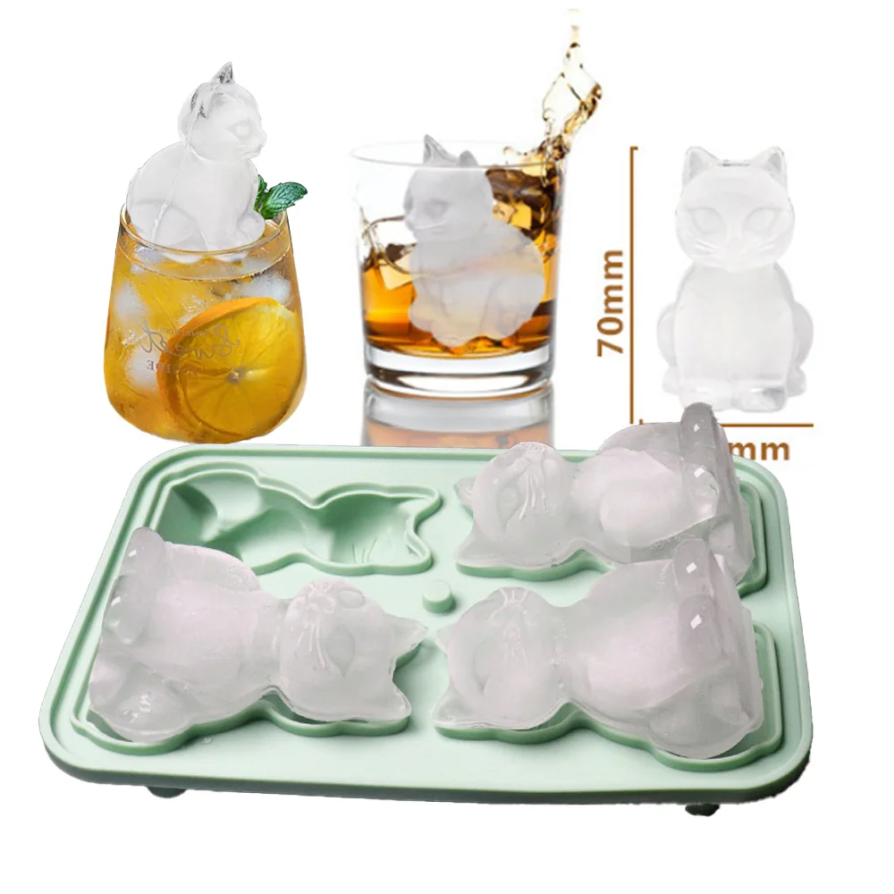 

Cute Cat Silicone Ice Cube Mold Reusable Animal Ice Tray Kitten Ice Ball Mould for Drinks Home Kitchen Bar Party Accessories