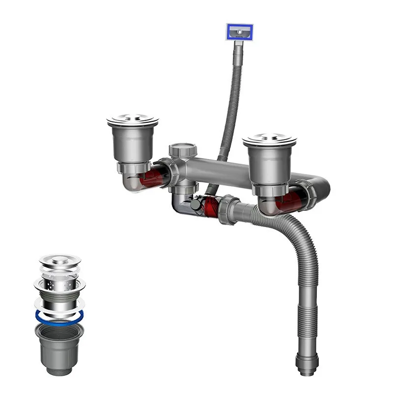 Rear-Mount Space-Saving Anti-Odor Drain Pipeline Universal Kitchen & Bathroom Sink Drainage Pipe Fittings