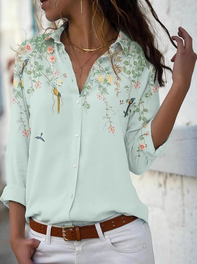 Camicia Lunga Casual con Bottoni, Vestibilità Ampia, Stile Street, Scollo a V, Stampa Fresca, Sensazione di Libertà, Moda Estiva, Qualità Premium per Donne