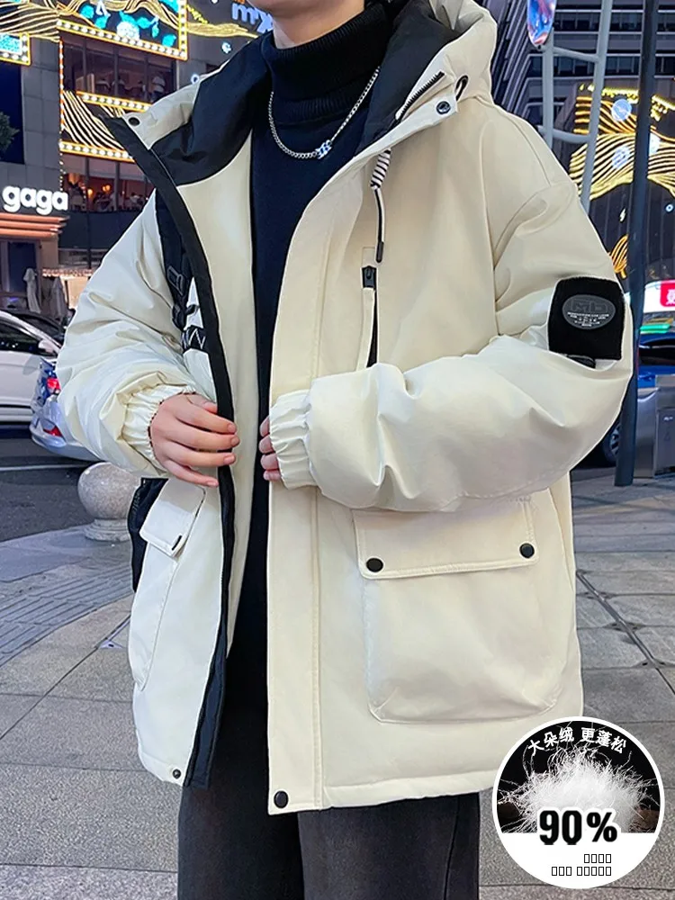 

Thiened Workwear down Jaet Men's Winter Coat White Du down Hooded Warmth Outerwear Youth Faion Non-iron Treaent