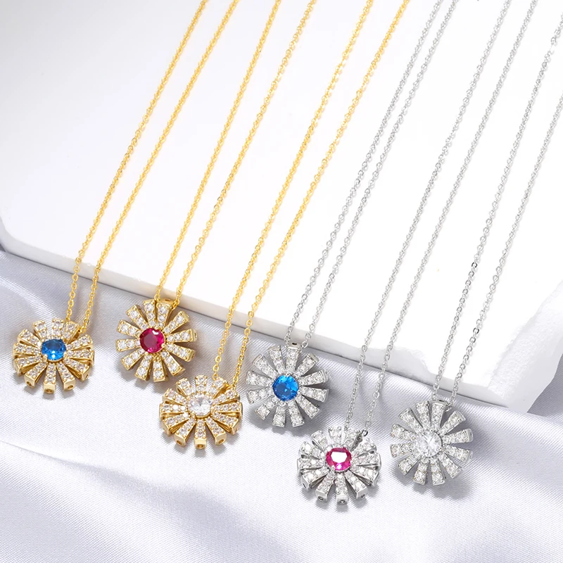 ZHUKOU Little Daisy pendants necklaces for women 1.3mm super thin Brass Cubic zirconia men necklaces Jewelry wholesale VL386