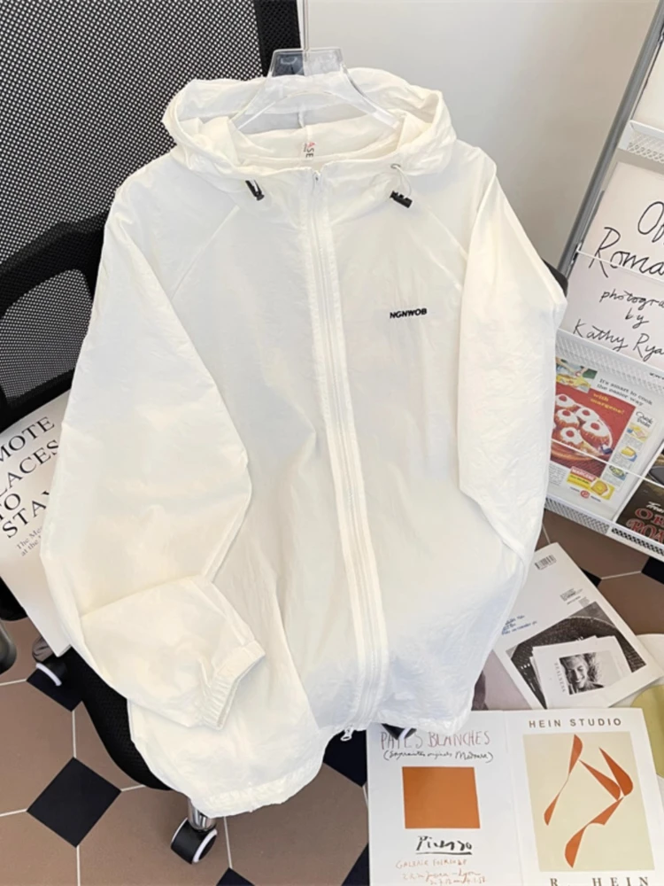Unisex Street UV Sunscreen Jacket Men Women Lightweight Hooded Drawstring Full - Zip - Quick - Dry Summer Essential Coat Top