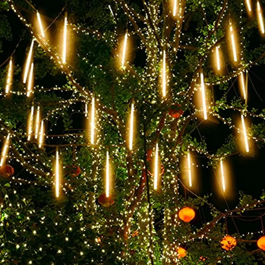 Solar Meteor Shower Lights Outdoor - 576 LED Rain Drop Lights with 16 Tubes, 16 Inch - Solar Powered Christmas Decorations for