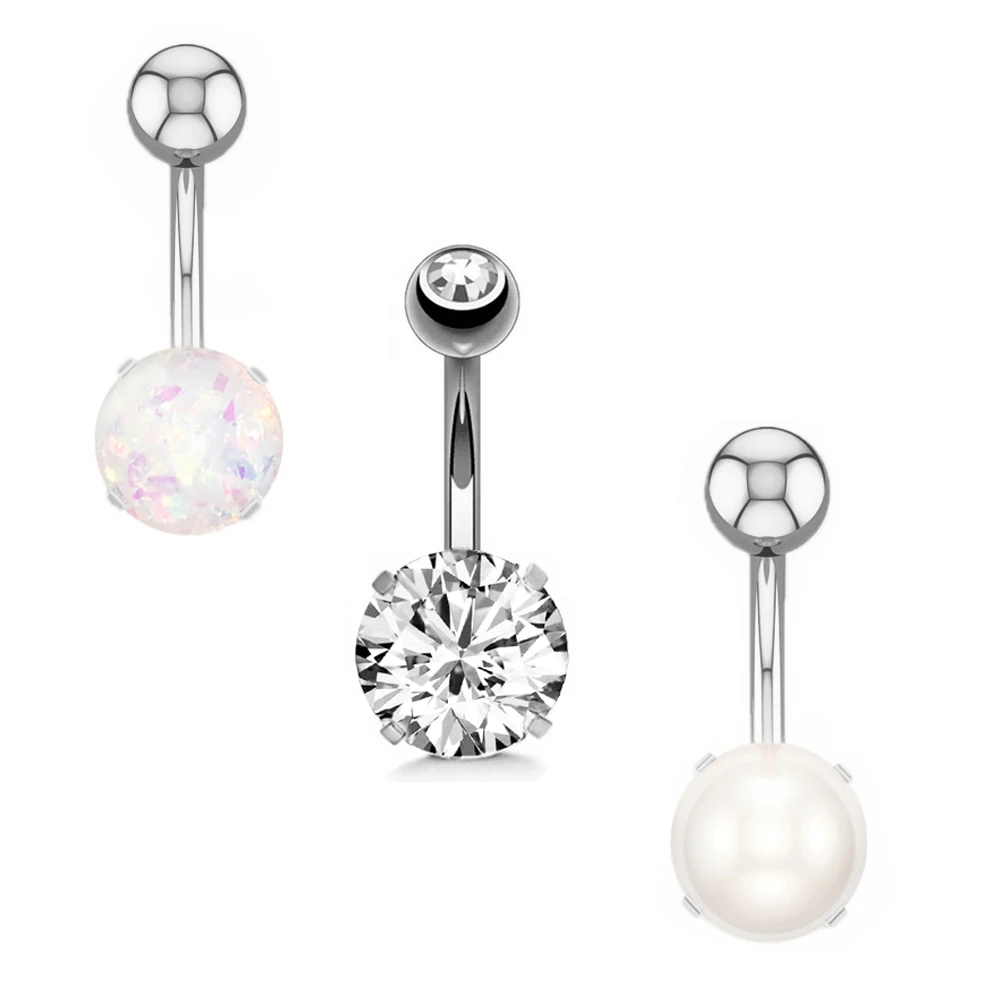 Surgical Steel Crystal Belly Button Piercing Set