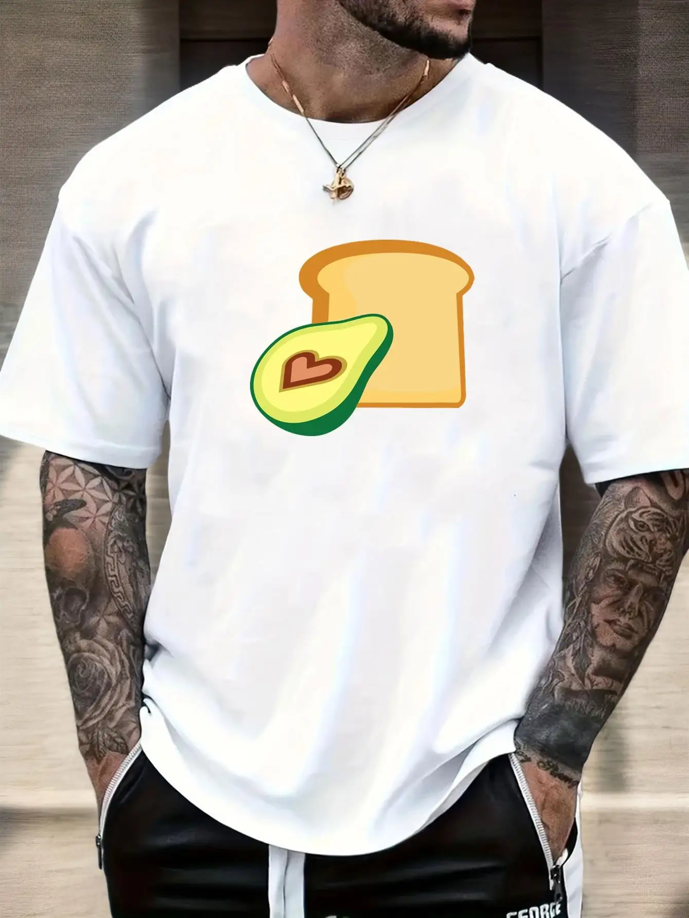 Camiseta divertida con estampado de tostadas de aguacate para hombre, camiseta blanca azul marino de manga corta con cuello redondo y diseño de pan Guacamole, camiseta extragrande