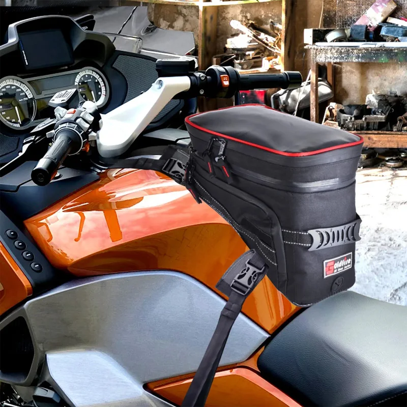 New Universal Motorcycle Tank Bag Gas Oil Fuel Tank Saddlebag Quick Release Strap Mount Bag with Strong Reflective Strap