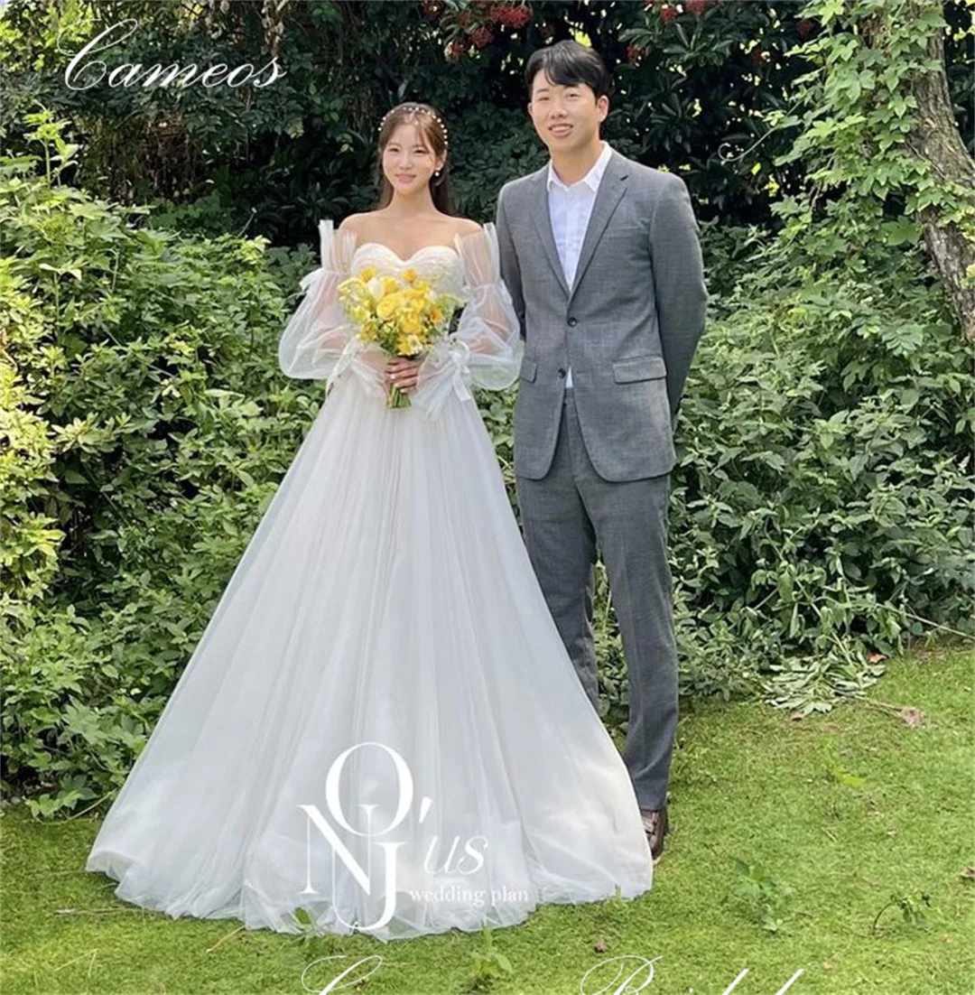 

SONDR Korea Sweetheart Wedding Dress Custom Made Formal Bride Dress Ivory 웨딩드레스 Puff Sleeve Tulle A-Line Wedding Gown Bridal