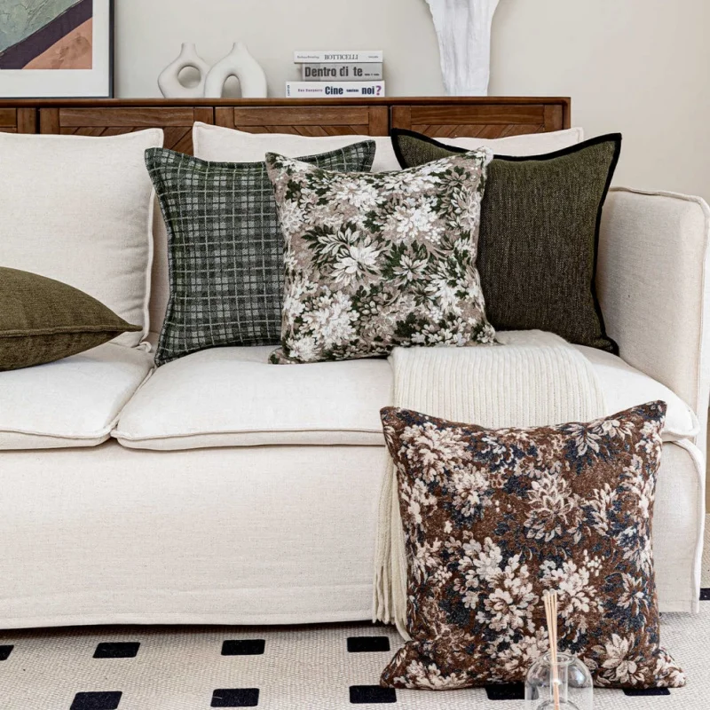 Vintage Floral Plaid Throw Pillow Covers Retro Textured Farmhouse Cushions Decorative Pillows for Sofa Living Room Home Decorate