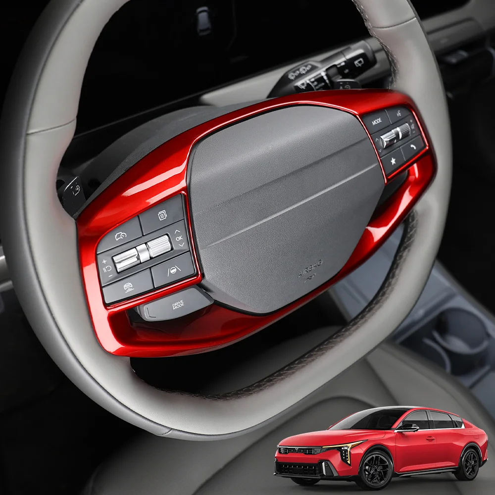 

For Kia K4 2024 2025 LHD RHD Car Accessories Red Carbon Fiber Style ABS Steering Wheel Button Frame Cover Trim