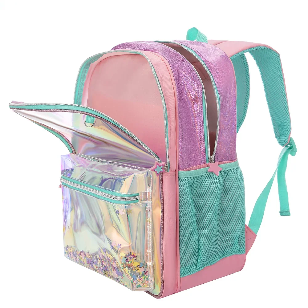 BIKAB School Backpack Girls 16 Inch Girls Backpacks Sequin Backpack with Lunch Box Backpack Women Girls School Supplies Set Bags