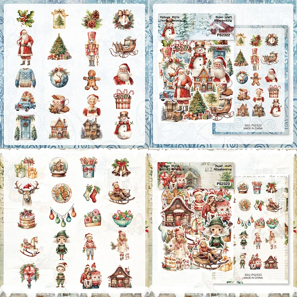 40Pcs Vintage Christmas Sticker DIY Scrapbooking Journal Handbook Background Decoration Stickers Stationery