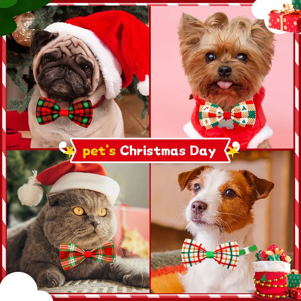 50PCS Christmas Dog Bows For Small Dog Cat Bowties Dog Christmas Grooming Pet Dog Puppy Bow Tie Neckties For Dogs Supplies