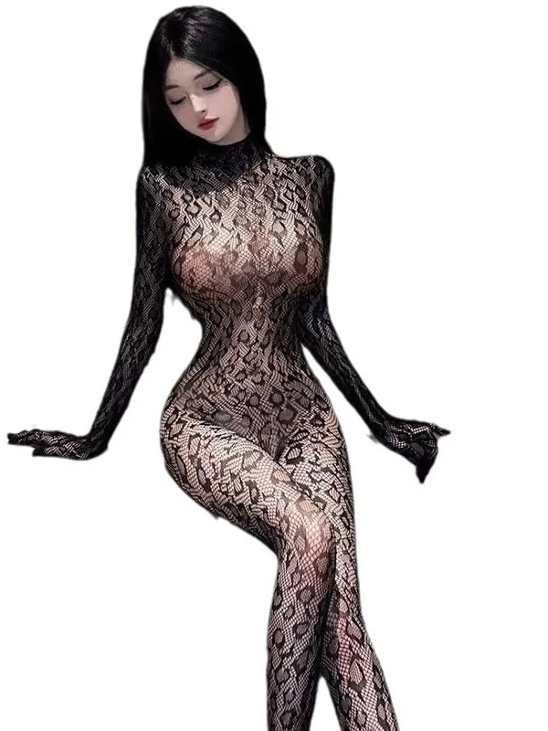 Net Leopard Print Sexy Wild Temptation One-piece Mesh Backless Spicy Girl Nightclub Body Suits For Women Romper Jumpsuits B9U7