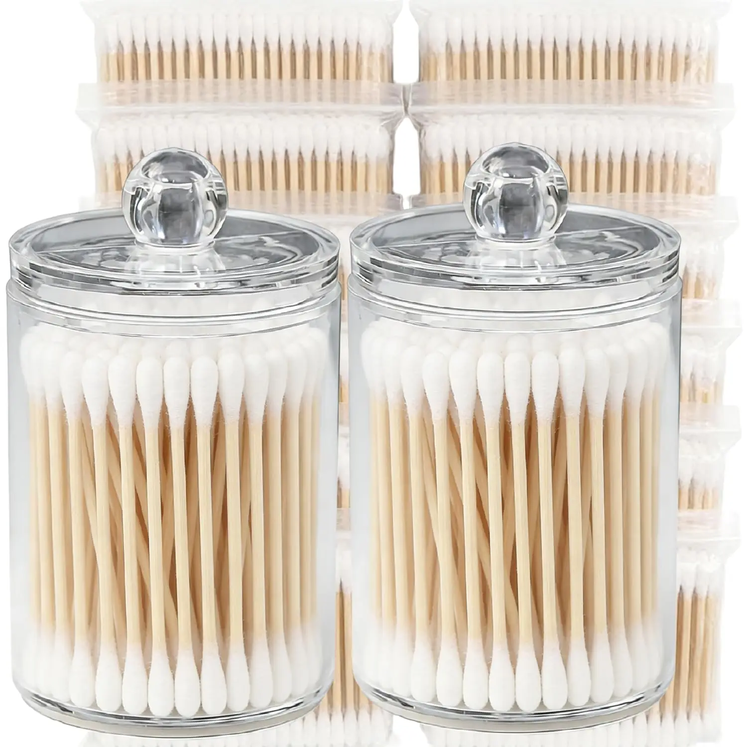 

Bamboo Cotton Swabs 1200 Count with 2 Clear Jars for Ear Cleaning Makeup Nails Personal Care