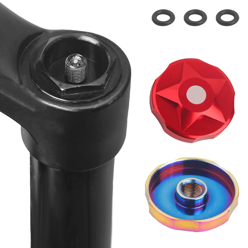 Aluminium Alloy Cover AV Valve Cap Biking Mountain Biking Anodizing Treatment CNC Process Includes 6 Sealing Rings For ROCKSHOX