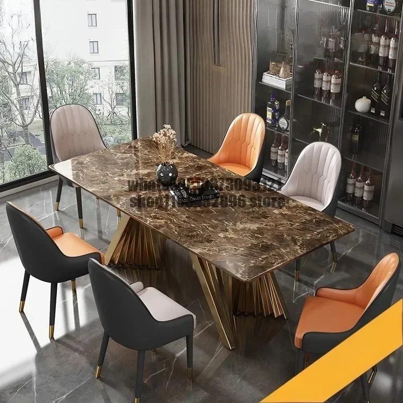 Marble Dining Table with Gold Metal Frame, Elegant Household Furniture for Dining Room & Guest Room.