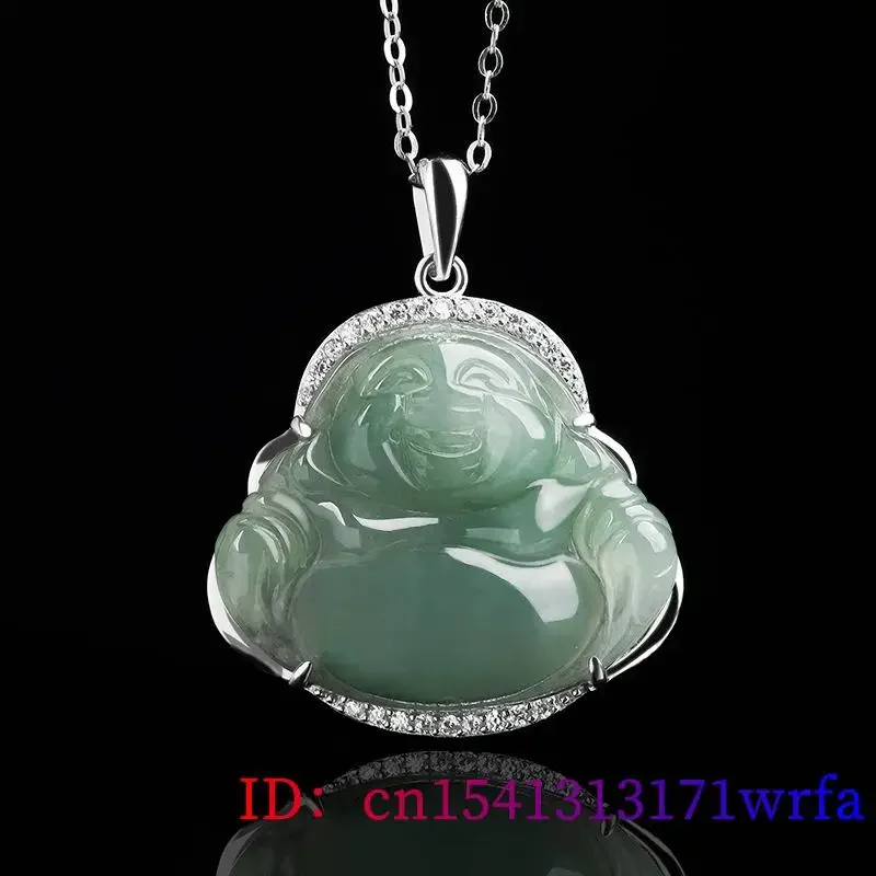 Imagem -02 - Burmese Jade Buddha Colar de Pingente Amuletos Naturais Amuleto Jadeite Verde Certificado Esmeralda 925 Encantos de Prata Acessórios