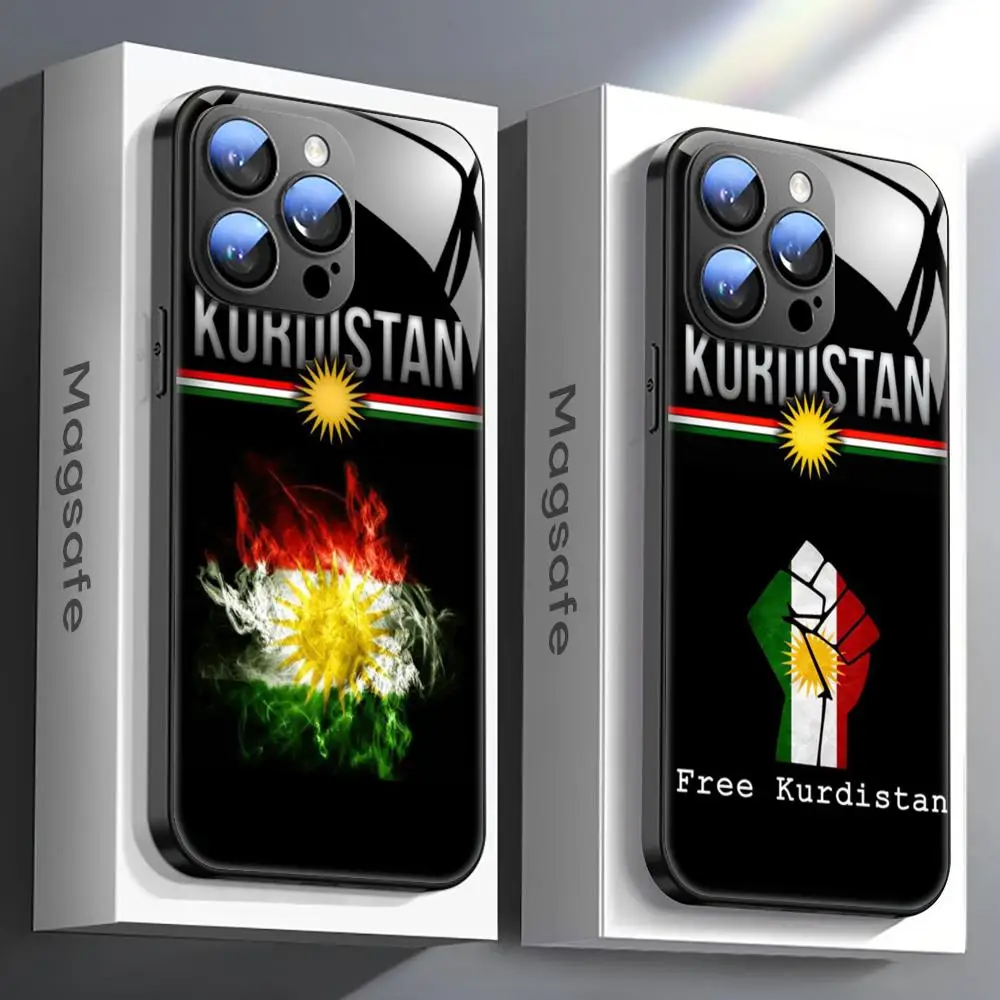 Flag K-Kurd-istanS Phone Case For iPhone 15 14 13 12 11 X XR XS XSMAX 8 7 Plus Mini Pro Max Glass Magnetic Phone Case