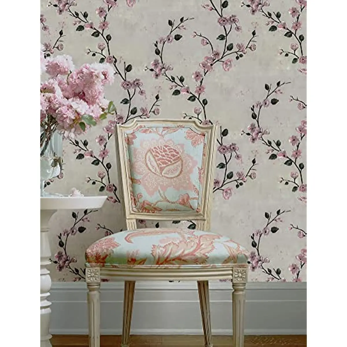 Floral Peel and Stick Wallpaper Pink Plum Flower Removable Self Adhesive Contact Paper Drawer Shelf Liner Vinyl Film for Decor