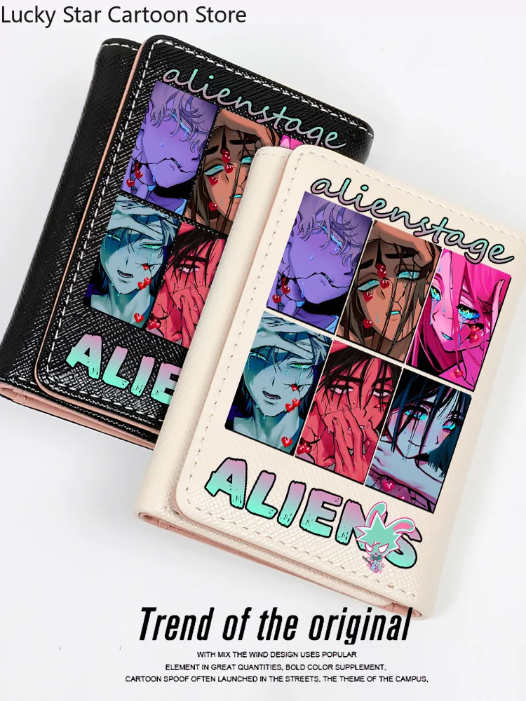 AlienStage Ivan 학생용 삼중 접이식 카드 홀더 소녀 ID 가방 카드 홀더 동전 지갑 여성용 지갑 만화 가방 할로윈 선물