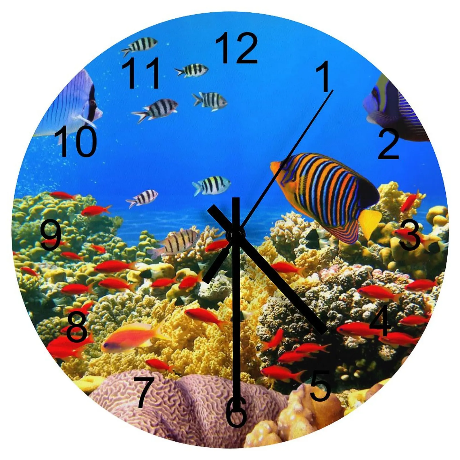 

Kitchen Wall Clock Underwater world Dynamic fish Clocks 12 inch Silent Fashion Round Durable Easy Assemble Retro