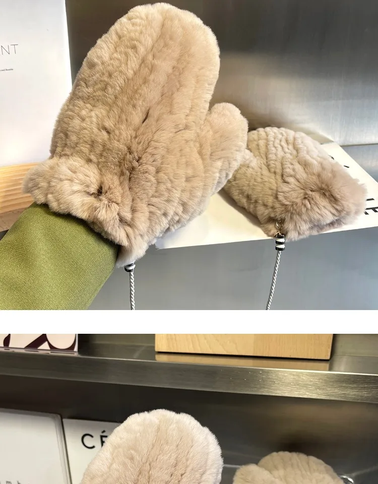 Women's Winter Warm Real Rex Rabbit Fur Gloves Good Elastic Ladies Fur Mittens Girls Outdoor Warm Natural Rex Rabbit Fur Mittens