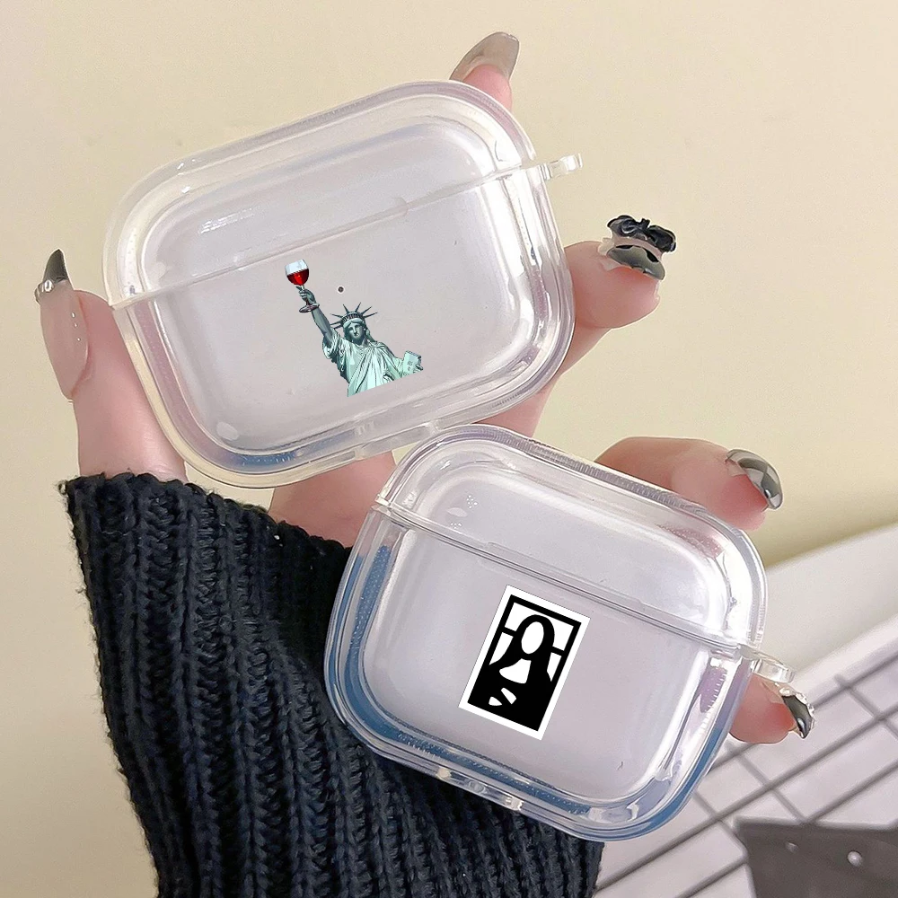 Earphone Case For Airpods 4 3 2 1 Pro3 Pro2 With Keychain Aesthetic David Mona Lisa For Airpods 4 Charging Clear Cover