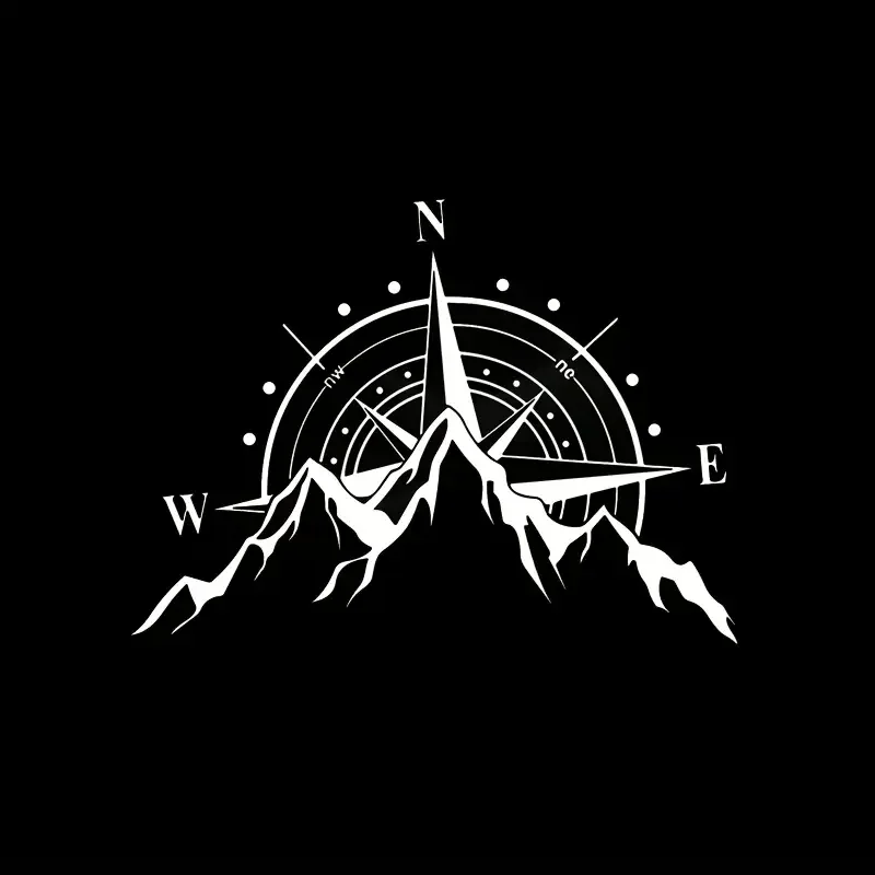 Mountain Compass Vinyl Sticker - Self-Adhesive, Reusable, Glossy Finish for Metal, Glass, Car, RV - 13x17.7 Inches, Outdoor Spor