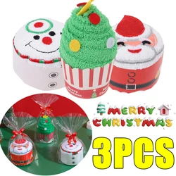 3-1PC Christmas Soft Hand Towel Absorbent Microfiber Santa Cake Shape Towel New Year Hand Wash Face Towel Bathroom Xmas Gifts