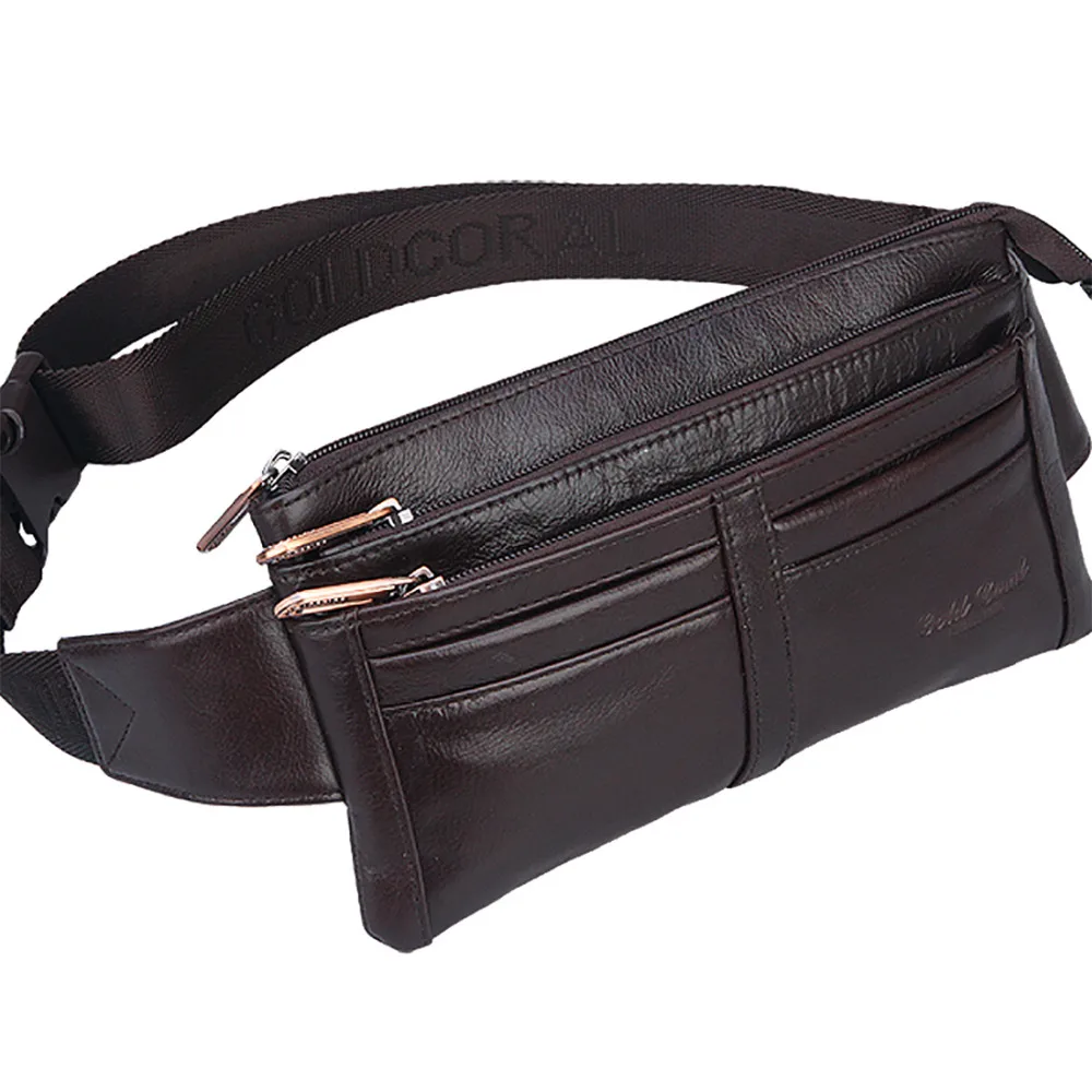 Pacote de Peito Mensageiro de Ombro Único para Homens, 100% Couro Genuíno, Sacos Crossbody, Cinto de Motocicleta Rider, Marca Famosa