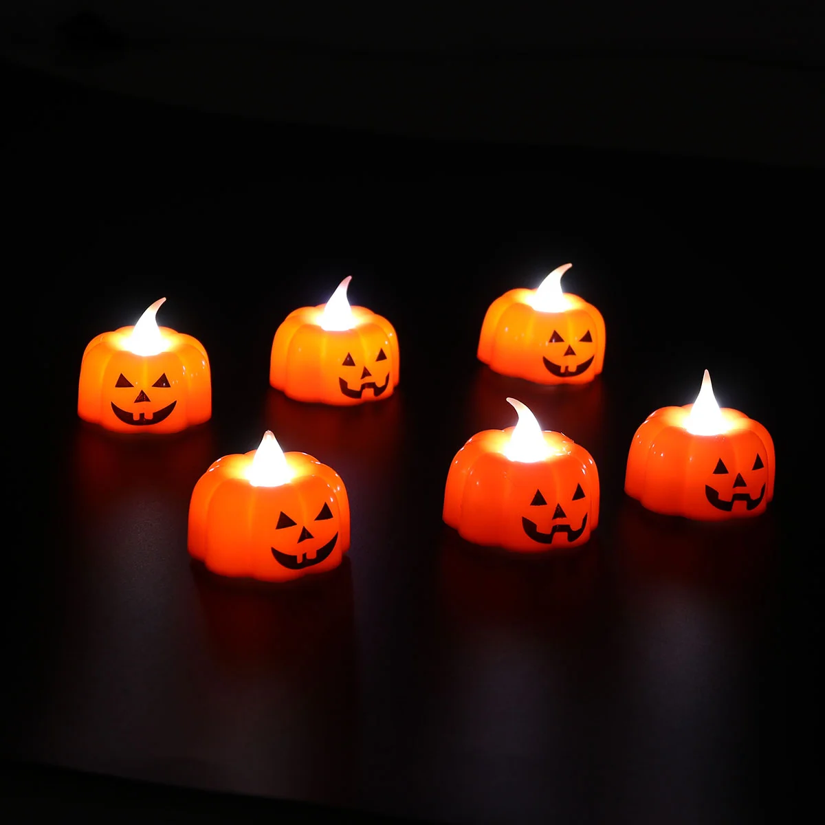 6pcs Halloween Pumpkin Light Yellow Flickering Led Tea Light Flameless -Operated Electronic Candles Special for Ha