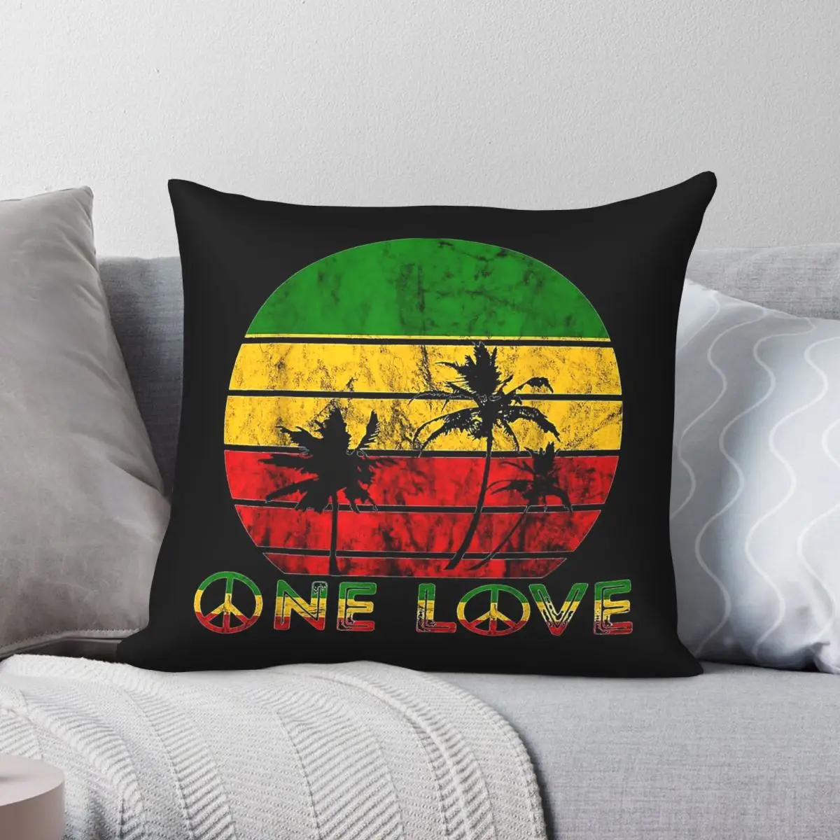 Hawaiin One Love Peace Square Pillowcase Polyester Linen Velvet Printed Zip Decorative Home Cushion Cover