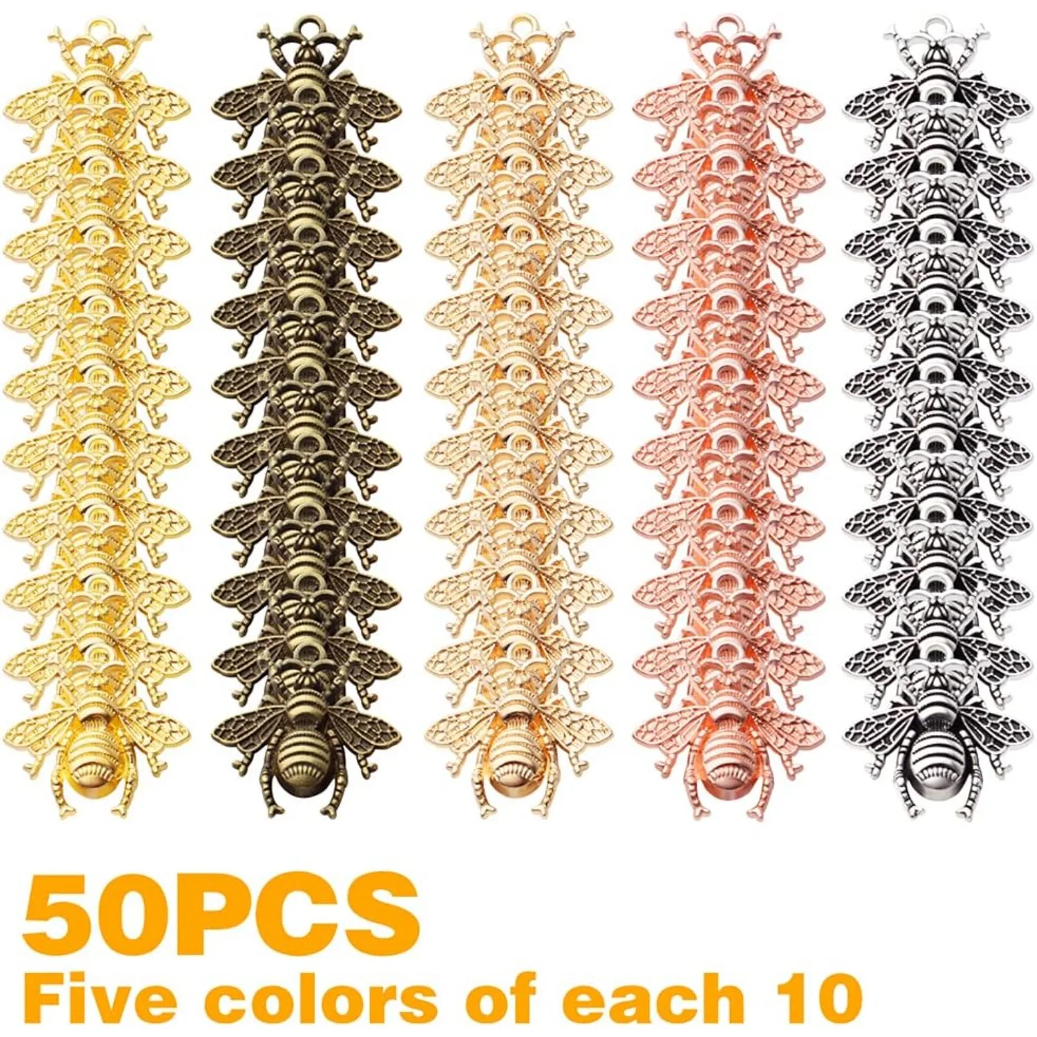 50 قطعة سبائك النحل سحر نحل العسل سحر المعلقات الحشرات قلادة DIY بها بنفسك مجوهرات الحرفية صنع الإكسسوارات ، 21 مللي متر × 20 مللي متر ، 5 ألوان