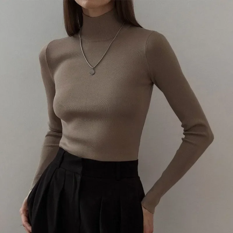 

Autumn Casual Half Turtleneck Knitted Sweater Warm Winter Fashion Women Slim Long Sleeve Sweater Bottoming Shirt Jumper 29682