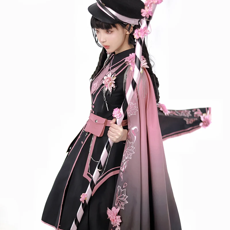 Melonshow Dark Style Elegant Party Black Gothic Lolita OP Pink Rose Vintage Women Harajuku Lolita General Princess Party Dress