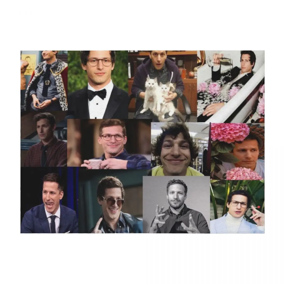 

Andy Samberg (jake peralta) pic collage Throw Blanket Picnic Sofas Decoratives Vintage Blankets