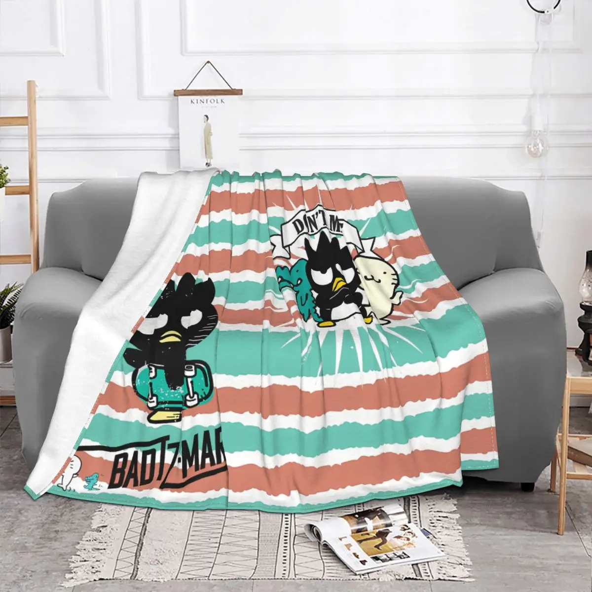 Sanrio Blanket Badtz Maru Flannel Autumn/Winter Breathable Thin Throw Blankets For home Rug Piece