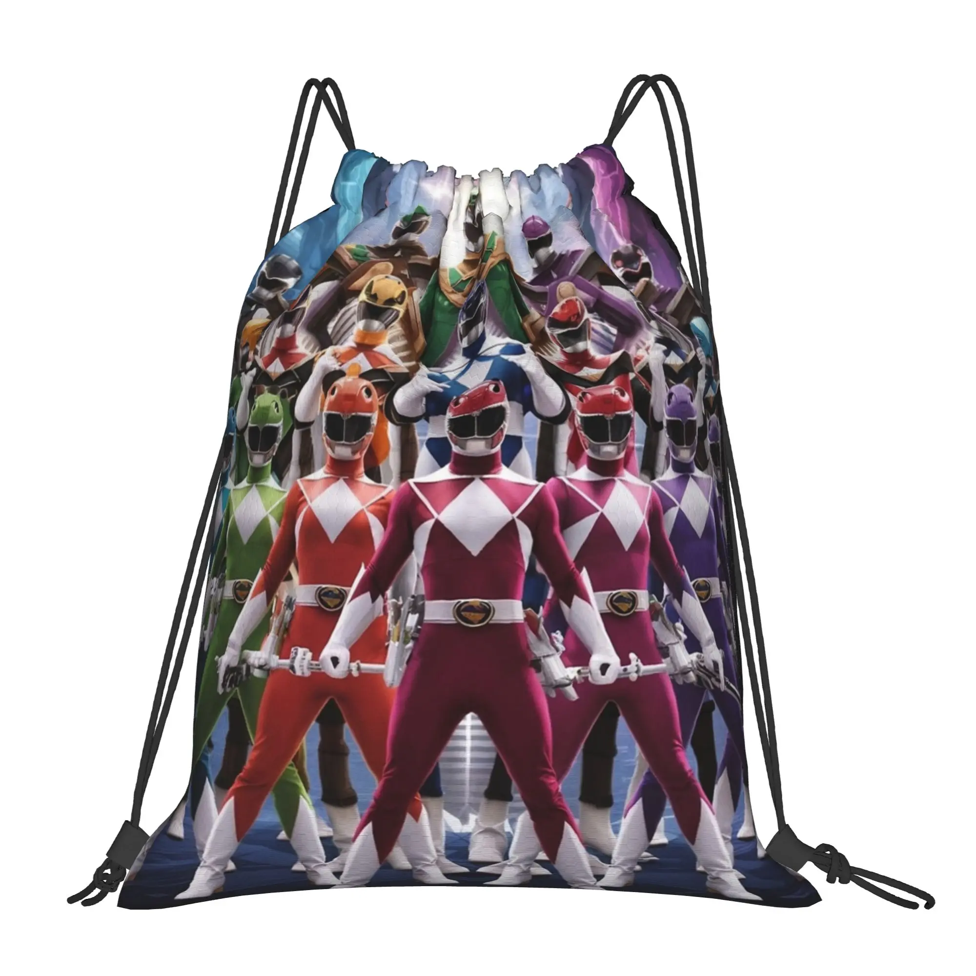 Power R-Ranger Sci-Fi Anime Drawstring Backpack Sports Gym Bag Water Resistant String Sackpack for Hiking 36cm (W) x 43cm (H)