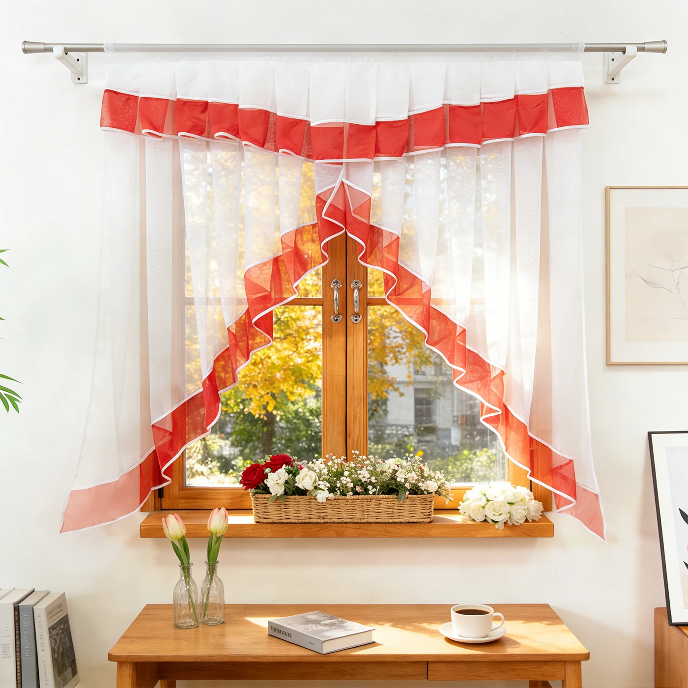 1 Stück Europäischer Gerüschter Transparenter Vorhang, Lichtfilternder Fenstervorhang, Für Küche und Café, Süßes Einweihungsgeschenk