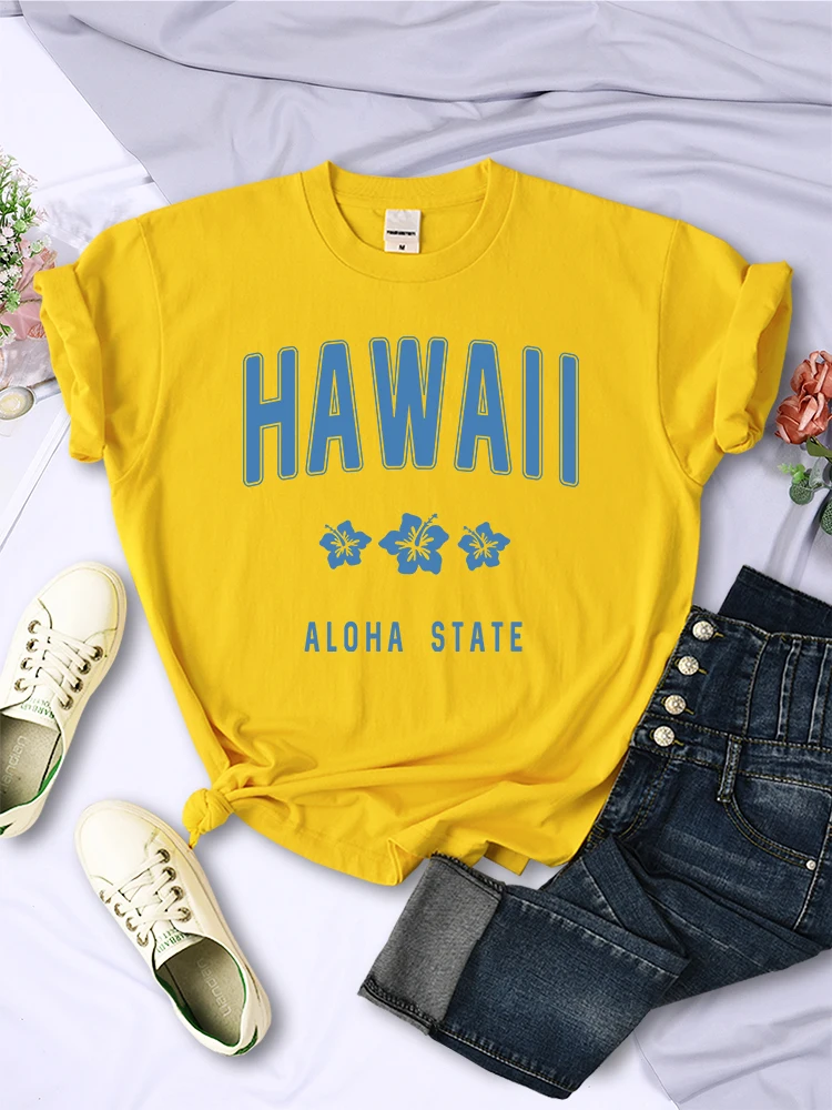 

Hawaii Aloha State Letter Print T Shirt Female Street Comfortable T-Shirt Soft Casual Clothes Breathable Oversize Short Sleeve