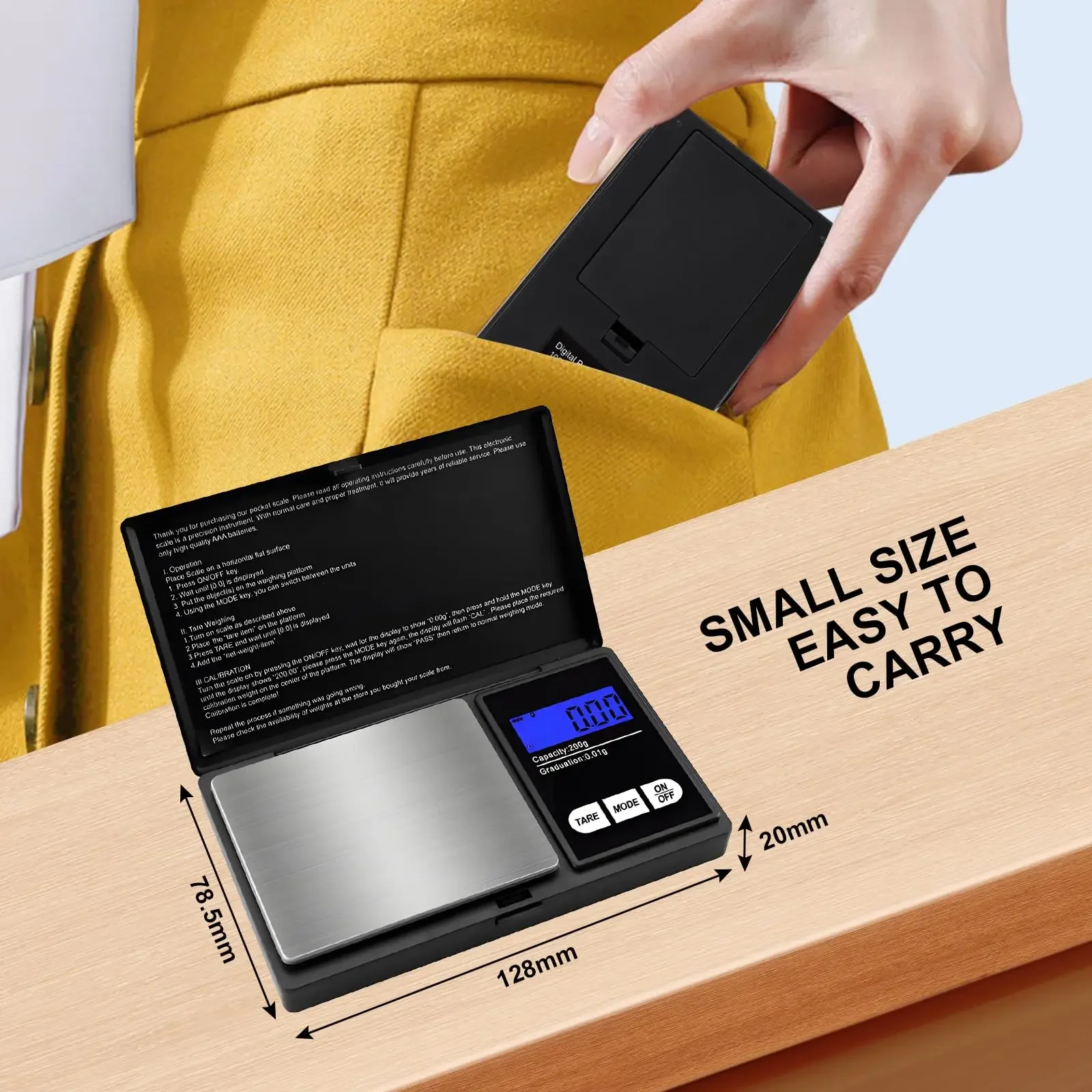 Tragbare Schmuckwaage 1000g/0,1g, 200g/0,01g, 500g/0,01g - Digitale Gold-Grammwaage für Präzisionsmessungen (Batterie nicht enthalten) – Detail 10