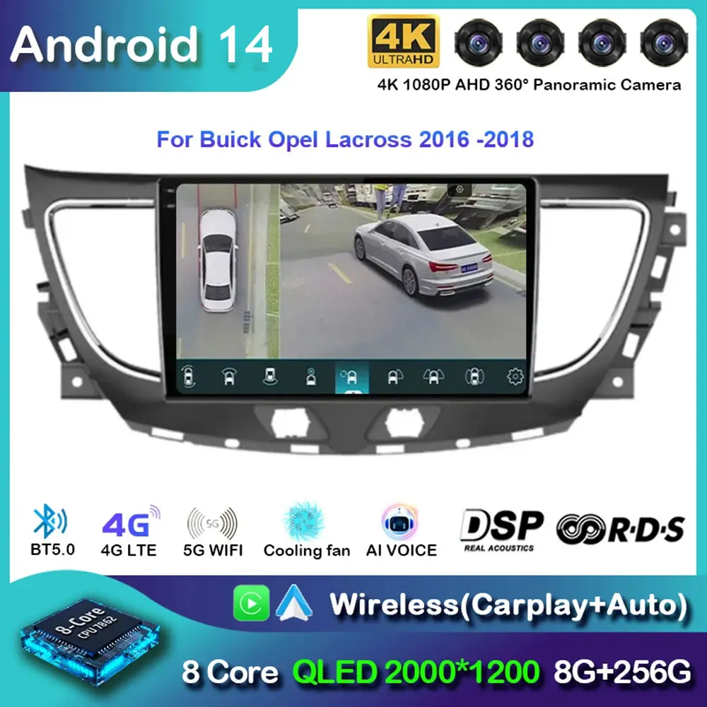 Android 14 Car Carplay Auto Navigation GPS Radio For Buick Opel Lacross 2016 -2018 Stereo Video Multimedia Wireless 4G WIFI BT