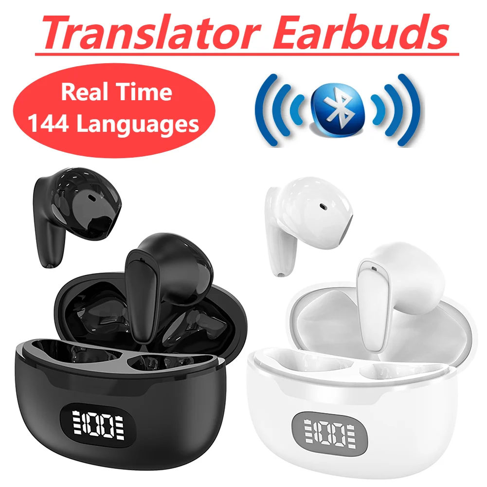 144 Languages Translation Earbuds Instant Translated Two-Way Smart Voice Translator Earphones Wireless Bluetooth Sports Headset