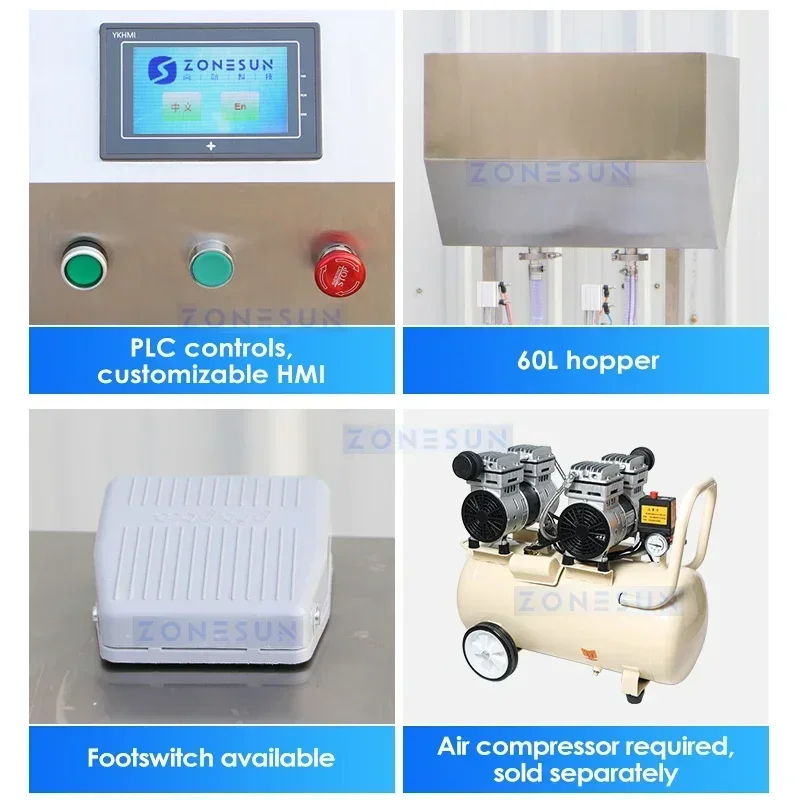 ZONESUN آلة تعبئة الزجاجات السائلة السميكة حشو زيت الطعام المنظفات الشامبو مستحضرات التجميل لصق الدوار مضخة محرك معزز ZS-GTRP2