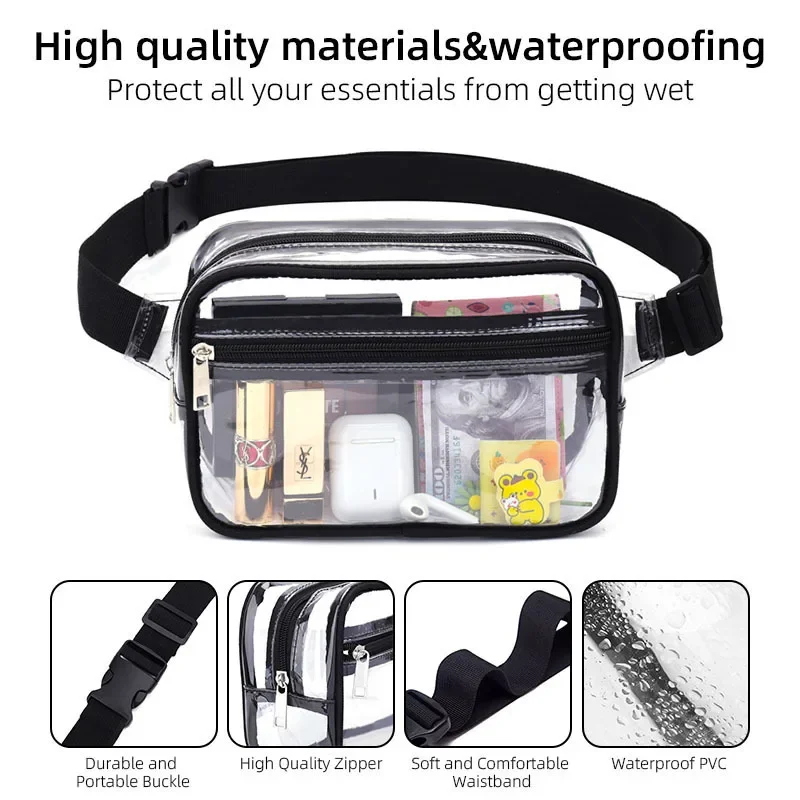 Women Transparent PVC Waist Bag Waterproof Fanny Pack Belt Bag Chest Pouch with Adjustable Strap for Concerts Sports Travel