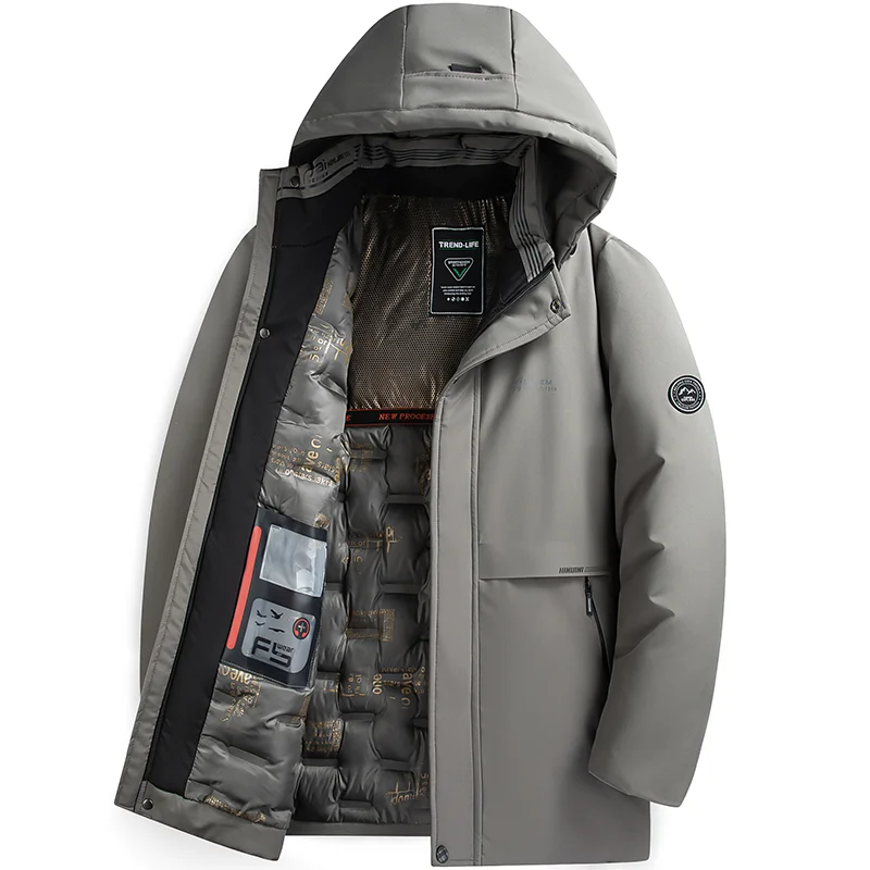 Parka larga de invierno para hombre, abrigo con capucha para exteriores, resistente al viento, informal, de lana, gruesa, cálida, con capucha, sombrero extraíble