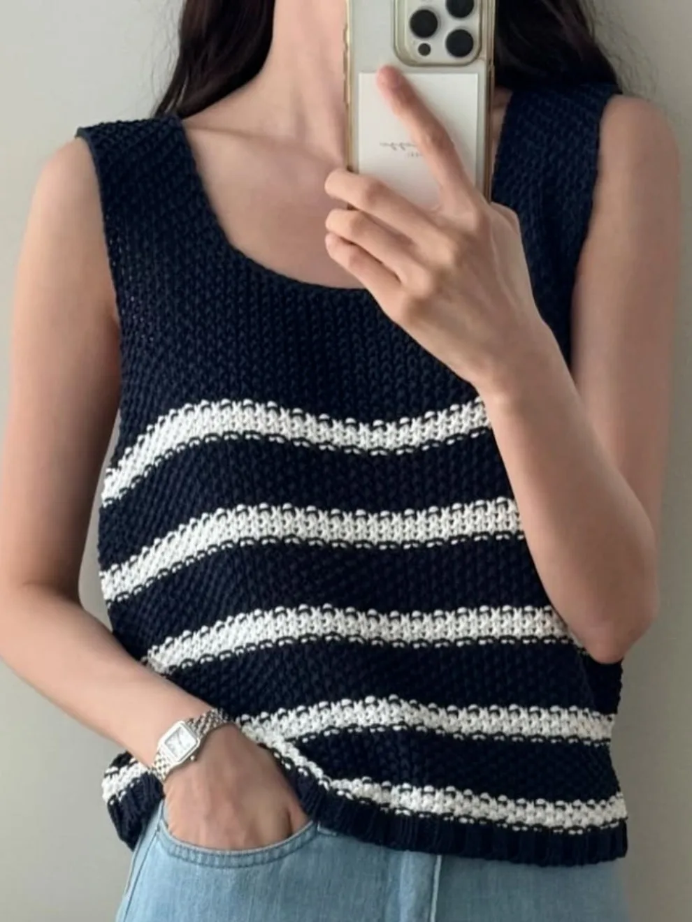 

Свободный повседневный вязаный жилет в полоску для женщин, летняя новинка, ретро-стиль, цветные блоки, корейский и японский ленивый стиль, топ для повседневной носки